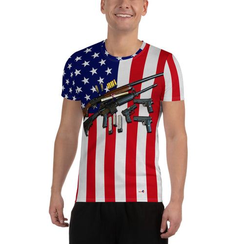 Stand2A - All-Over Print - US Flag Firearms and Bill of Rights - Men's Athletic T-shirt